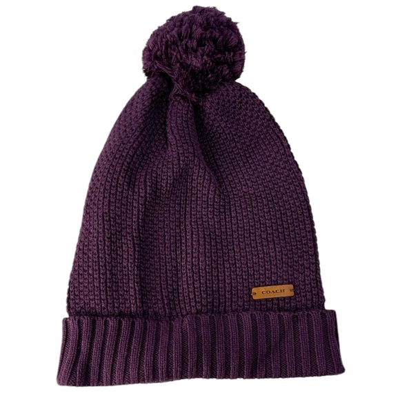 Coach beanie Bobble Hat Wool Cotton Mix One Size Knitted Beanie Purple - Picture 1 of 8
